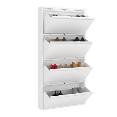 Household Furniture metal shoe storage cabinet White 4 Layers