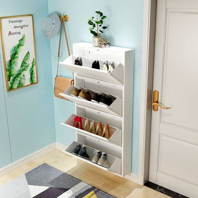 Household Furniture metal shoe storage cabinet White 4 Layers